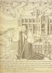 Ms. New Coll 380, f5r. Pyhän Marian Carlislen katedraalikirkon antiikki, piirtänyt Robert Carlile, 1795 (kynä ja muste ja pesu paperille)